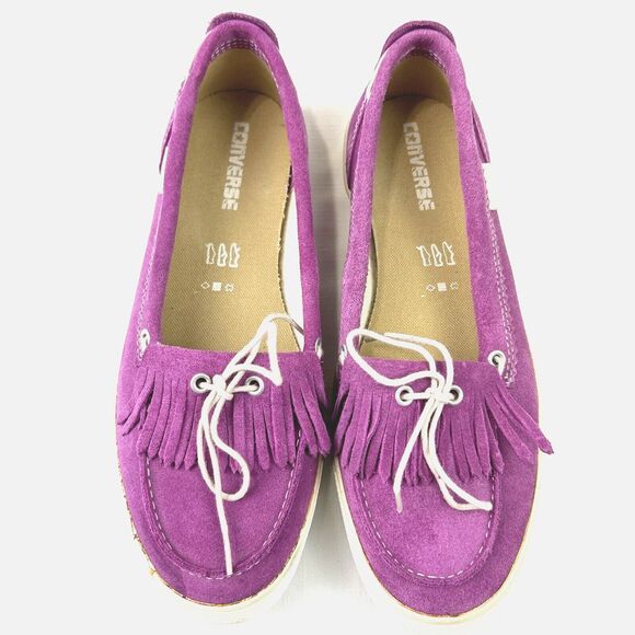 Converse Women's 10 Purple Suede‎ Moccasins Shoes Fringe Boho Festival Flats - Picture 1 of 12